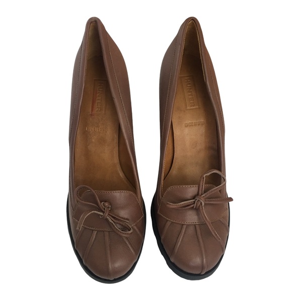 Hunter Made In Spain Leather Stacked Block Heel Platform Pump Heels Size 6.5 - Picture 2 of 9